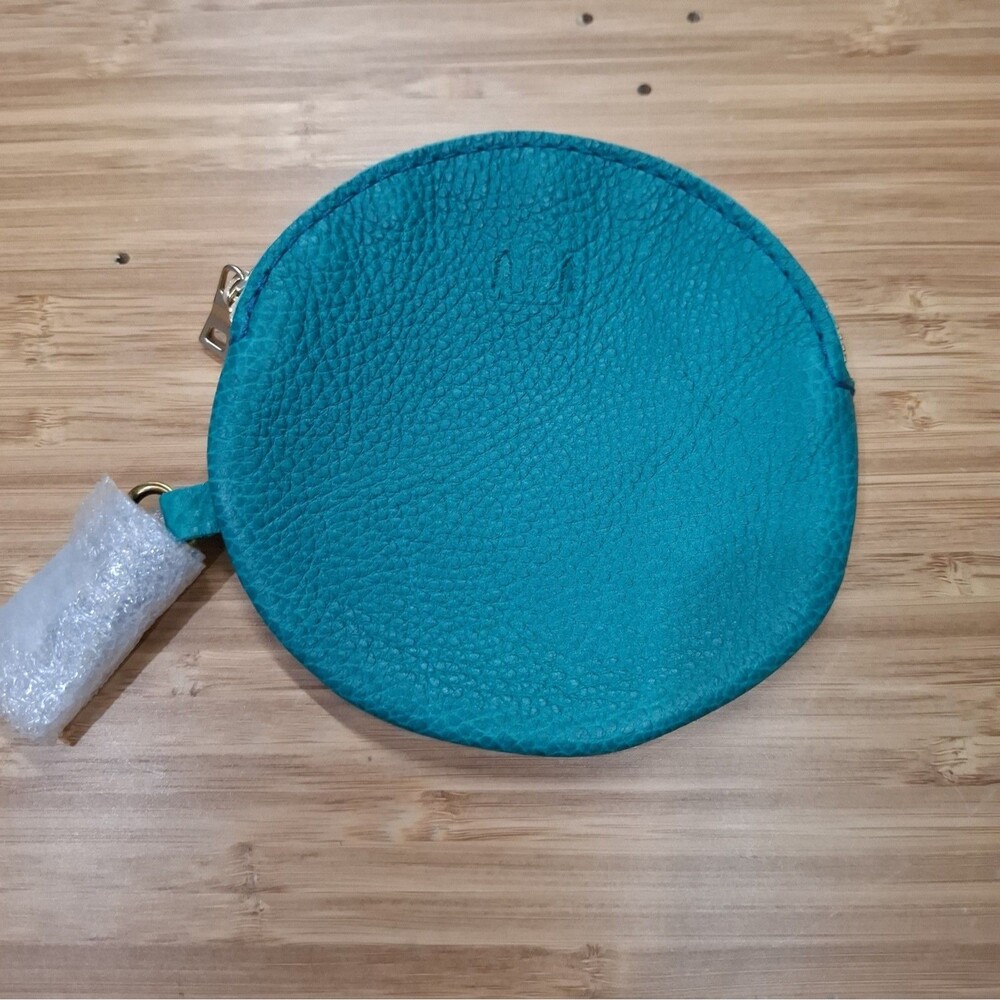 Portland Leather Goods Circle Pouch NWOT Leather Coin Purse Green Teal